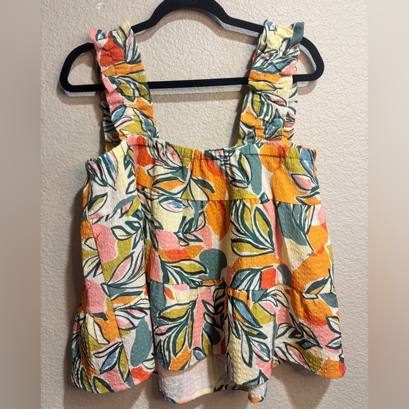 THML Boho Tropical Textured Peplum Tank Top - Picture 3 of 4